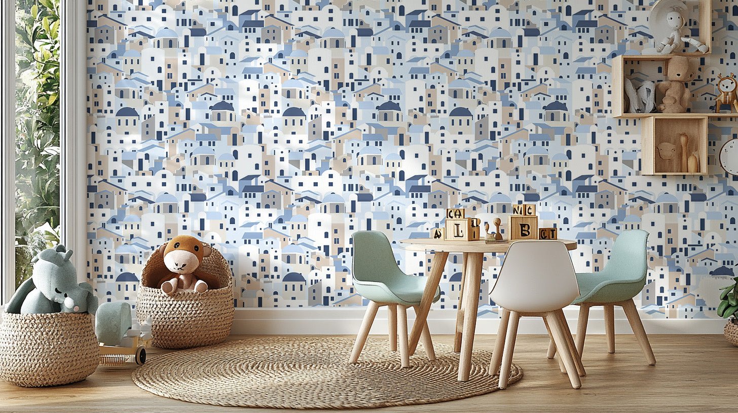 Greek Island Houses Wall Mural - Wallanza