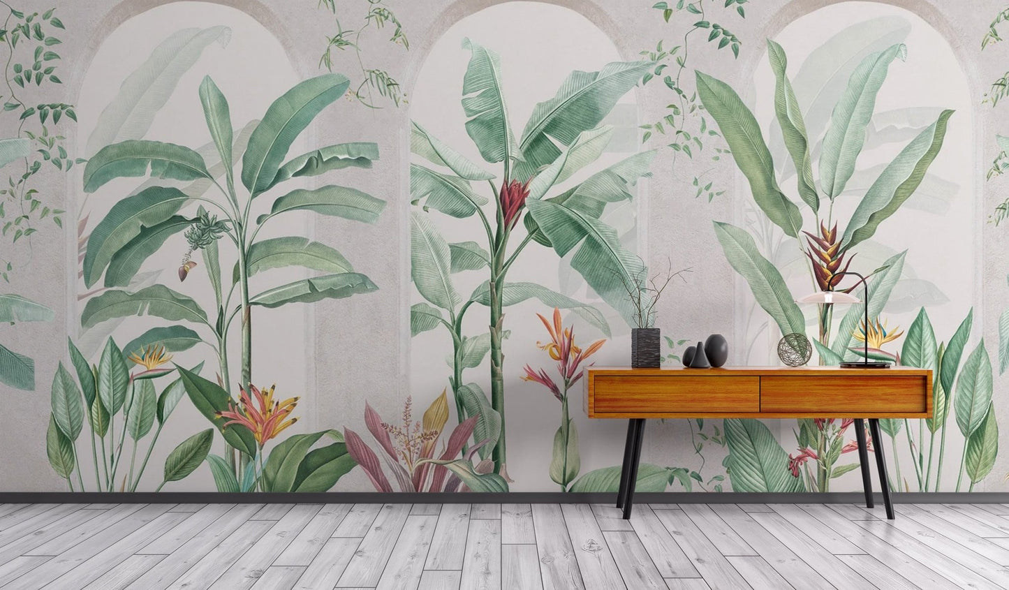 Green Banana Leaf Tropical Wallpaper - Wallanza