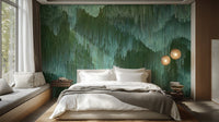 Green crystal wallpaper mural with vertical mint and sage digital stripes.