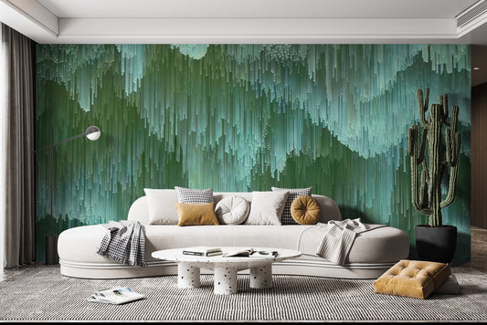 Sophisticated green crystal wallpaper mural in soft mint and deep moss.