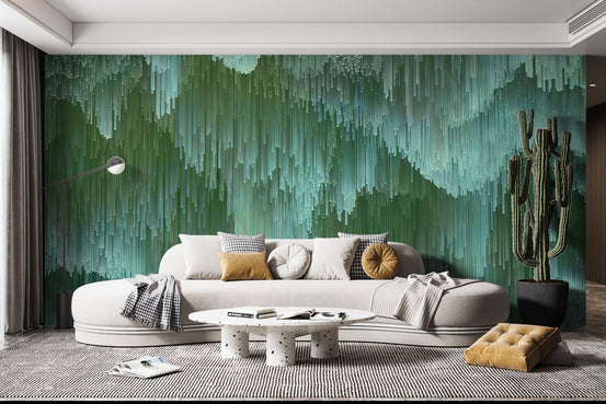 Sophisticated green crystal wallpaper mural in soft mint and deep moss.