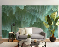 Sage and mint geometric drip design green crystal wallpaper mural.