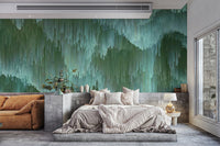 Contemporary mint green crystal wallpaper mural with a pixelated aesthetic.