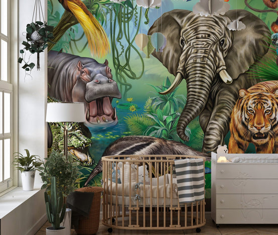 Forest wildlife wall mural for children's rooms