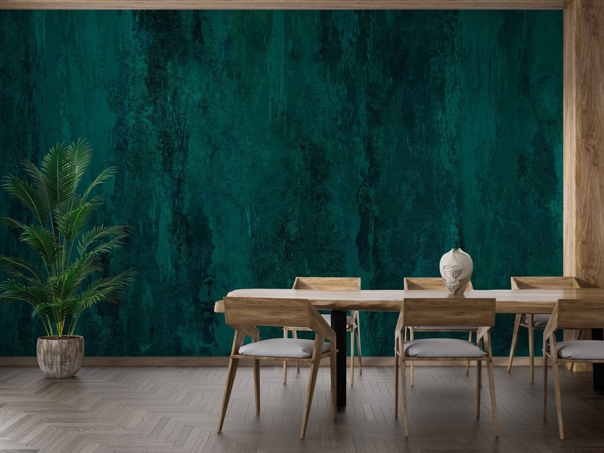 Industrial green grunge wall mural showing natural aging and wear.