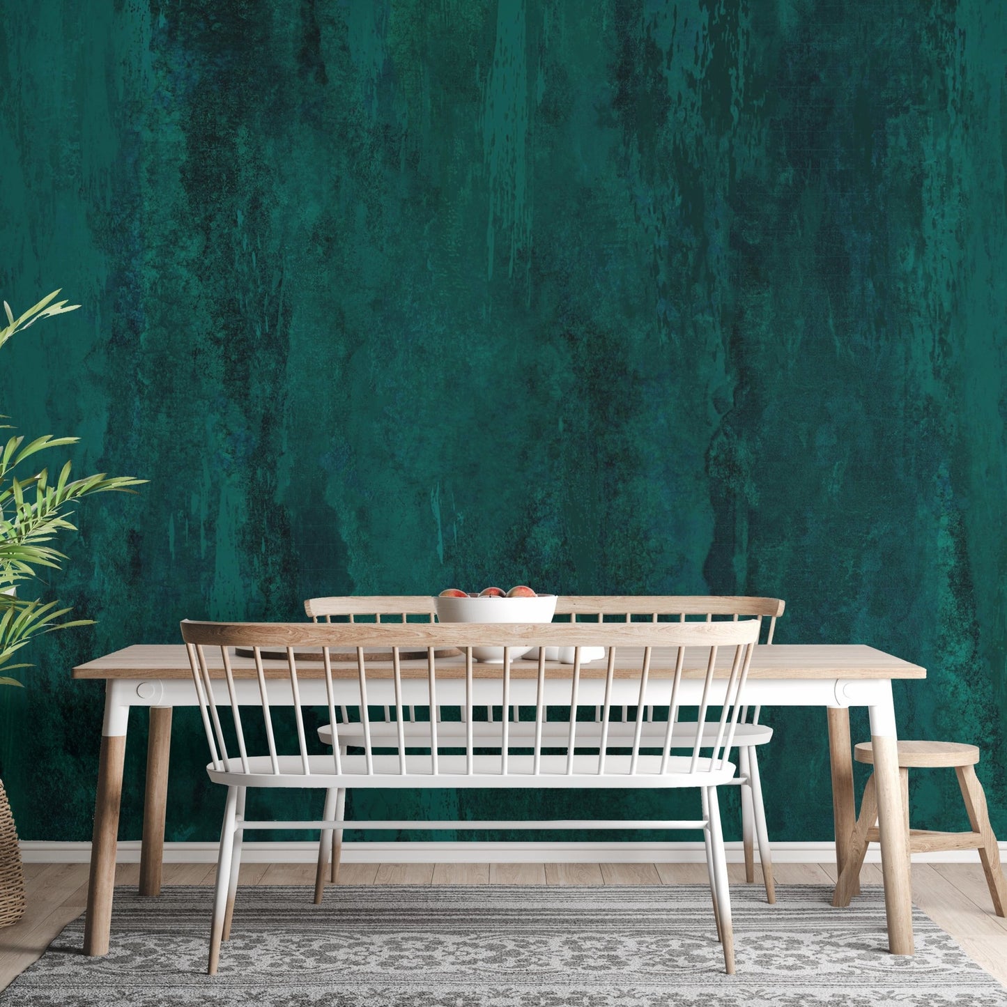 Gritty dark green plaster effect wall mural for modern wall decor.