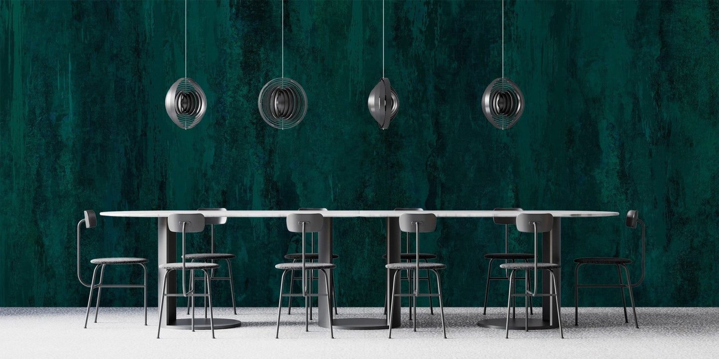 Modern textured green wallpaper with a rustic oxidized metal look.
