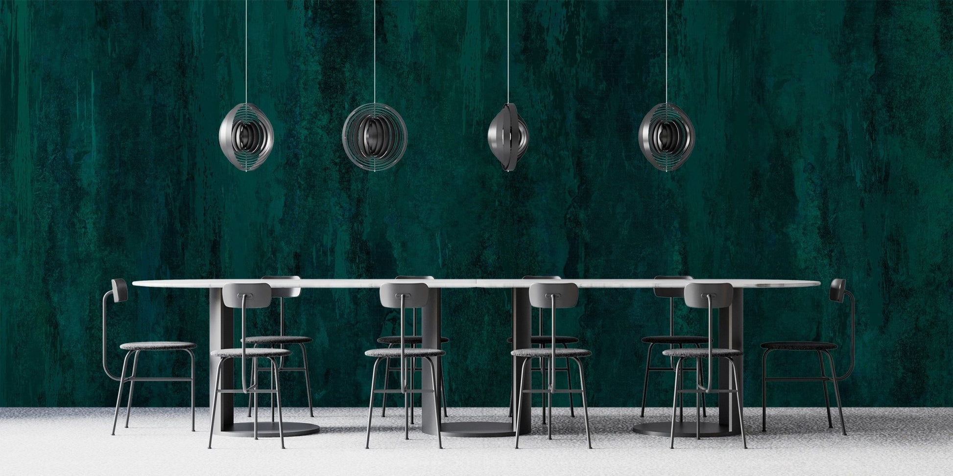 Modern textured green wallpaper with a rustic oxidized metal look.