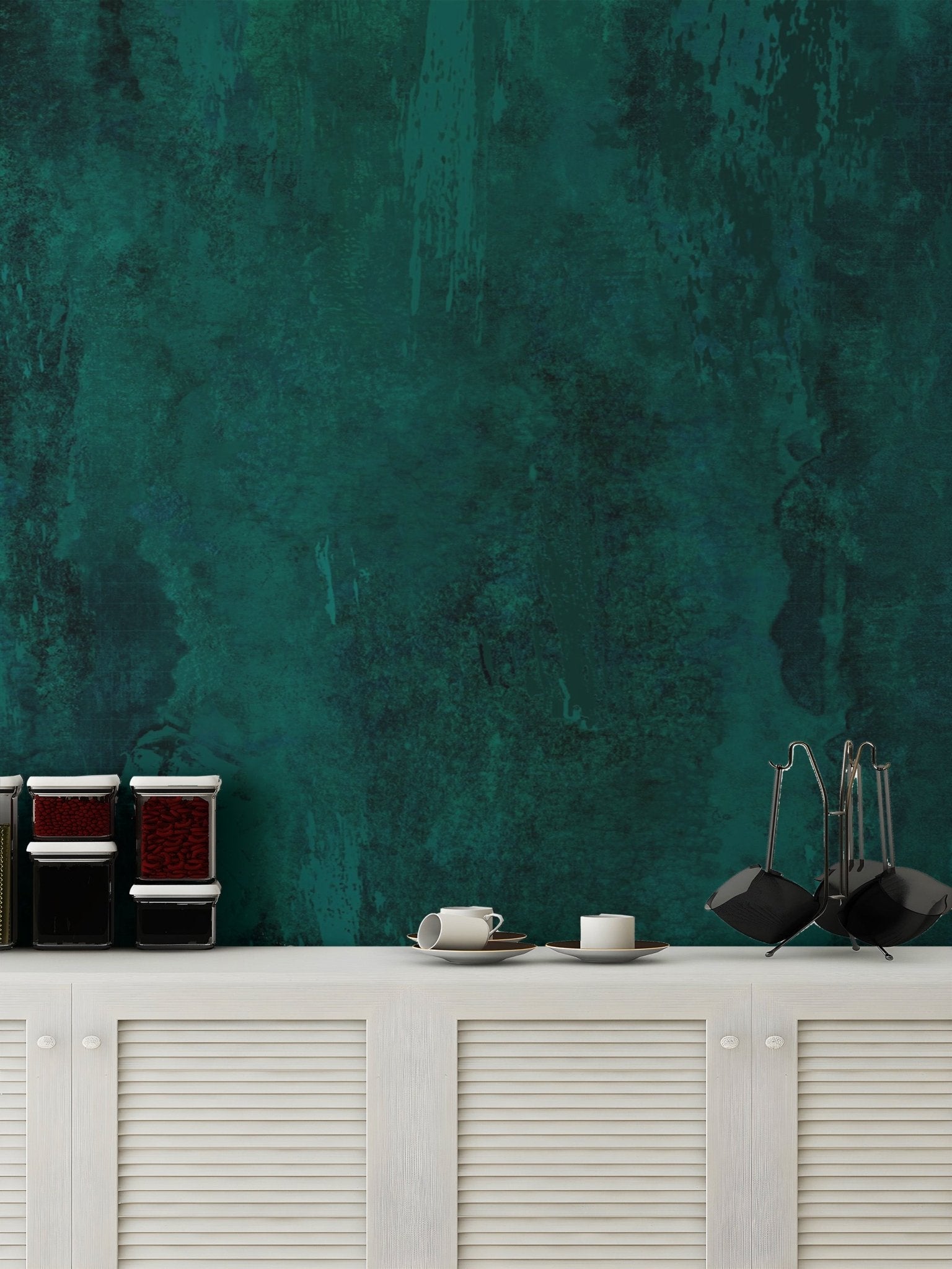 Artistic dark teal grunge wallpaper with vertical brush stroke textures.