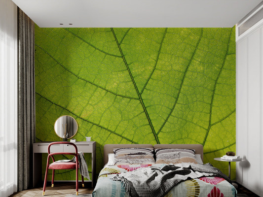 Green leaf vein texture wallpaper with detailed natural patterns.