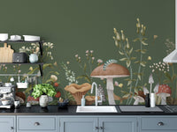 Green Mushroom Garden Kids Wallpaper - Wallanza