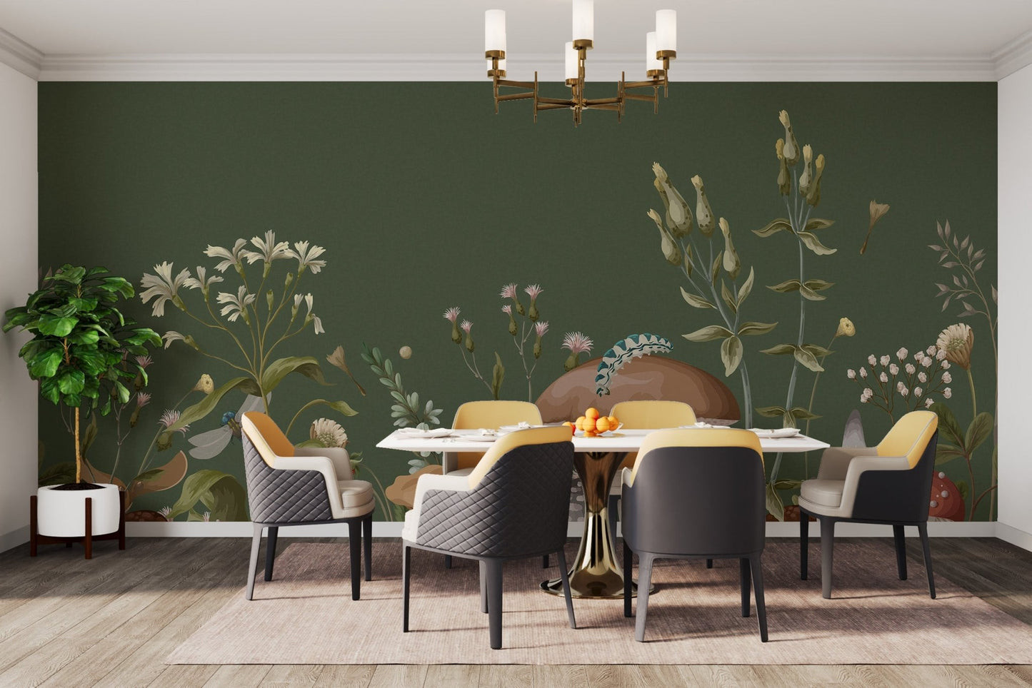 Green Mushroom Garden Kids Wallpaper - Wallanza