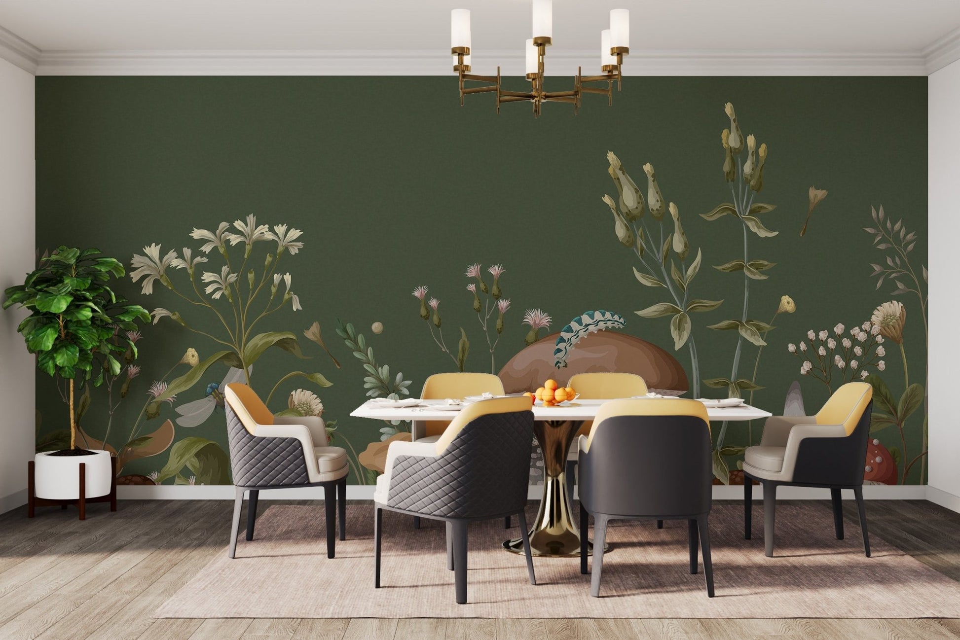 Green Mushroom Garden Kids Wallpaper - Wallanza