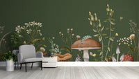 Green Mushroom Garden Kids Wallpaper - Wallanza