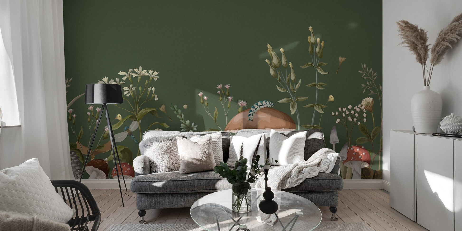 Green Mushroom Garden Kids Wallpaper - Wallanza