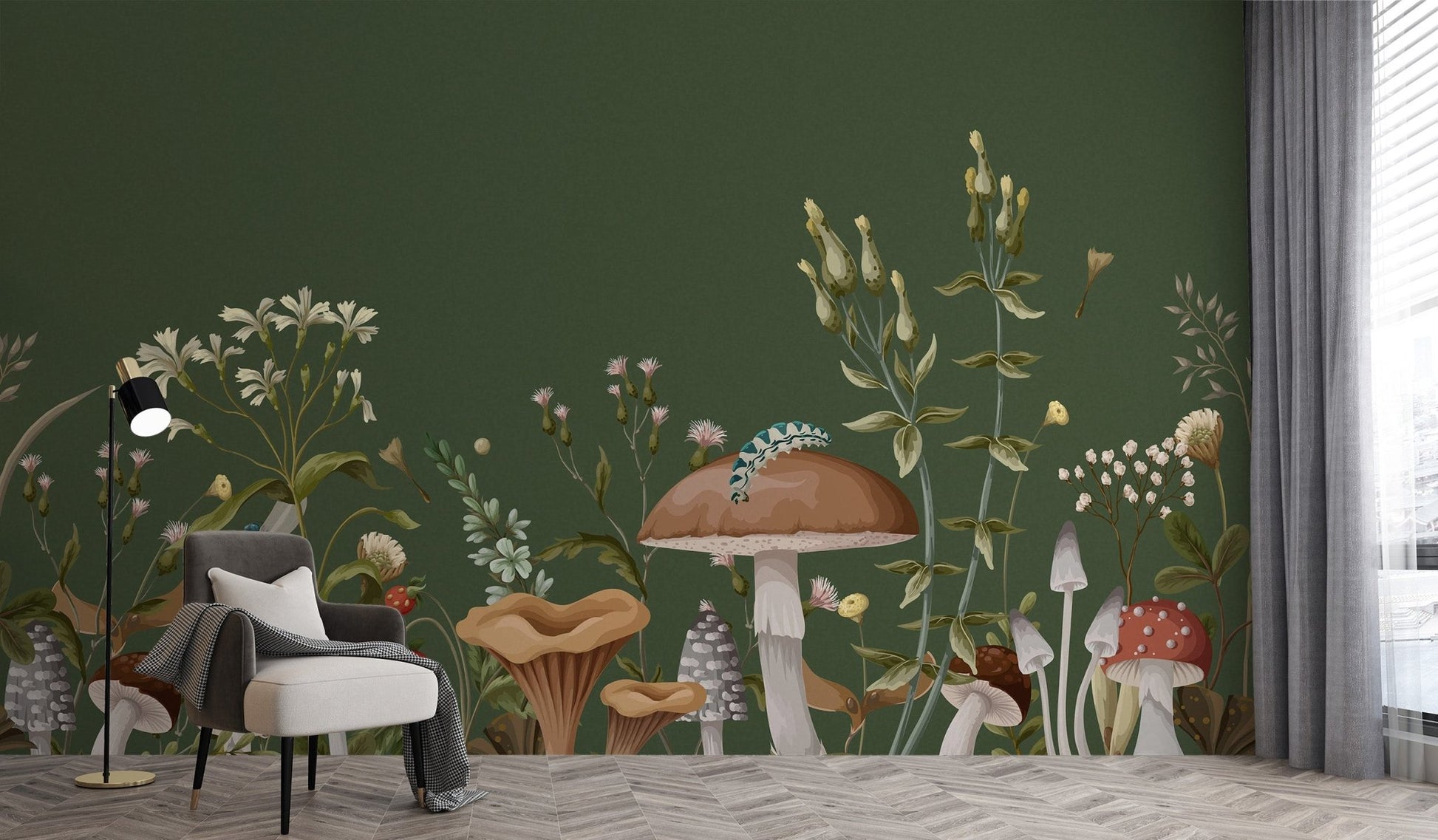 Green Mushroom Garden Kids Wallpaper - Wallanza