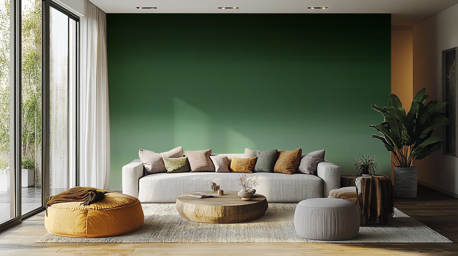 Green ombre wall mural with a smooth dark to light color gradient.