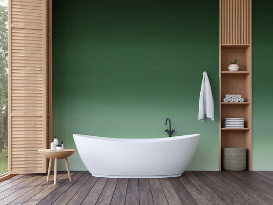 Minimalist emerald green wallpaper mural for a contemporary interior.