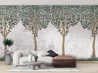 Serene forest illustration wall mural for modern homes.
