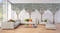 Serene forest illustration wall mural for modern homes.
