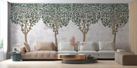 Living room wall decorated with Green Painted Forest mural.