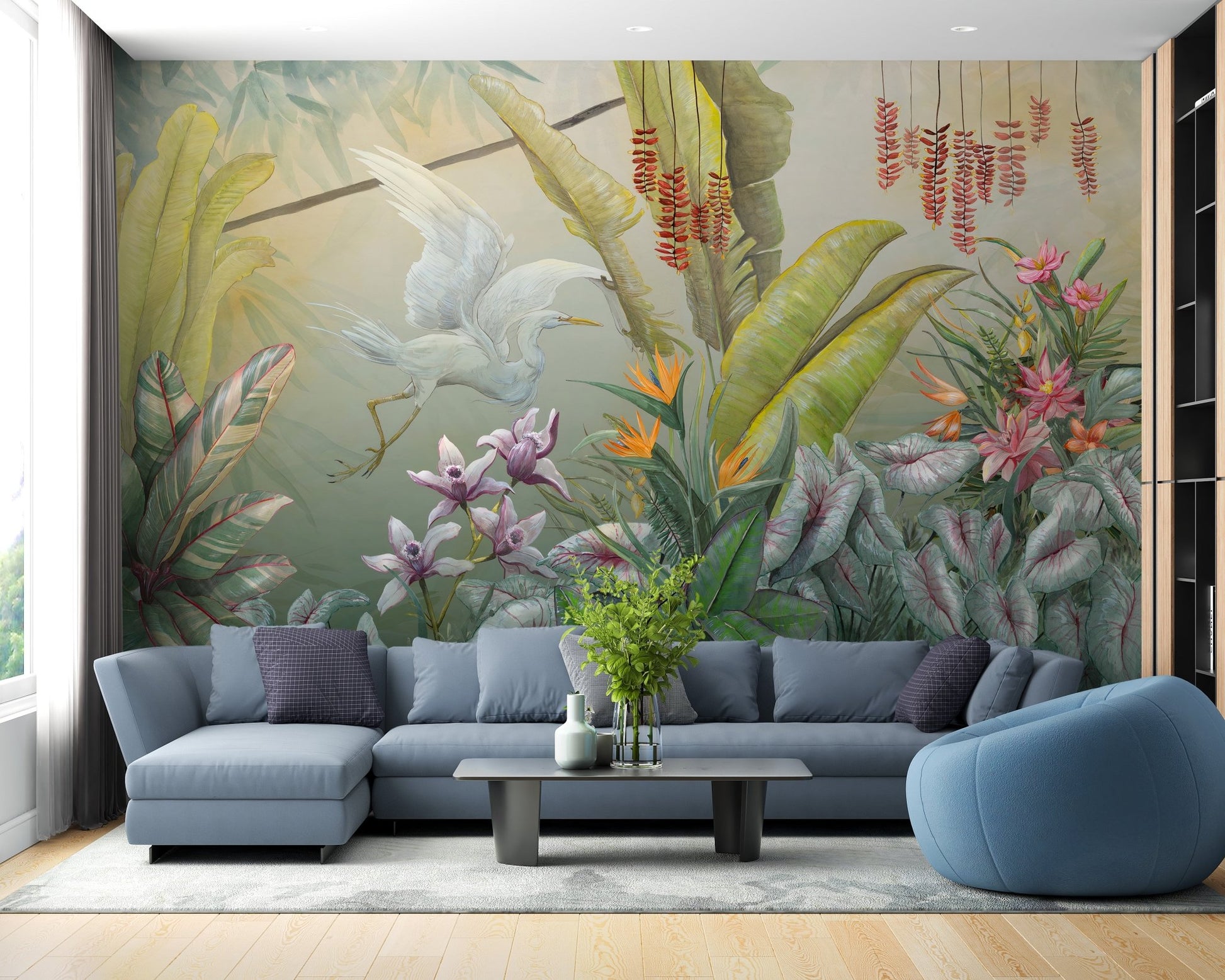 Plants and Flowers Wall Art mural in modern living area.