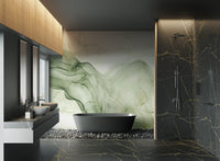 Abstract green smoke wall mural with wispy moss green color tones.
