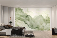 Ethereal green smoke wall mural for modern bedroom.