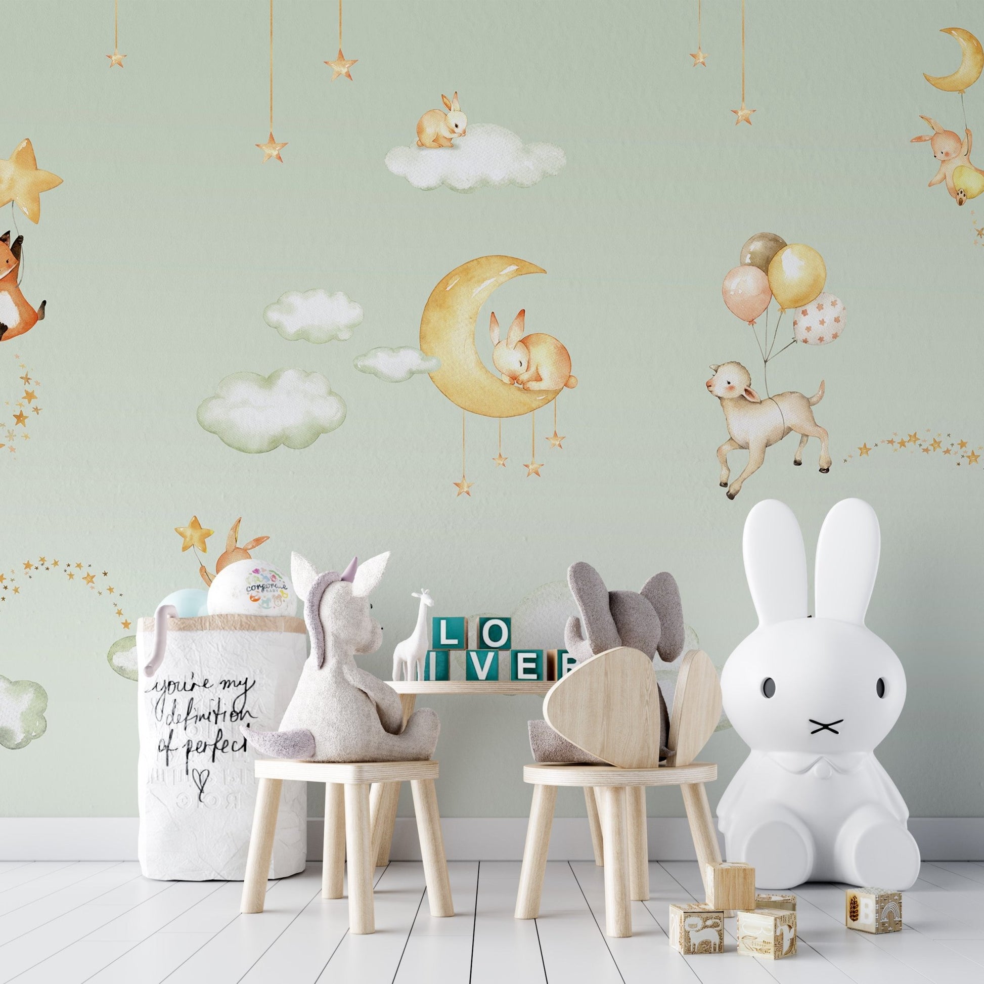 Green Sweet dreams wallpaper for kids room - Wallanza