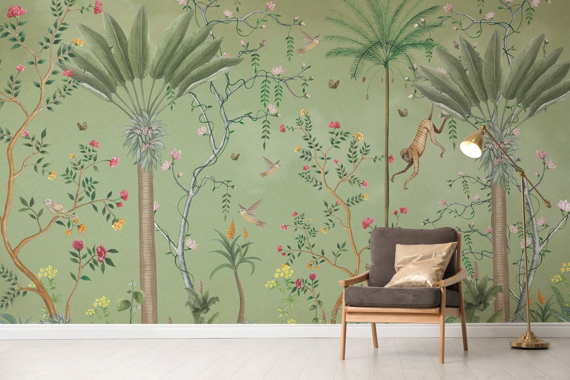 Green Tropical Chinoiserie Wallpaper - Wallanza