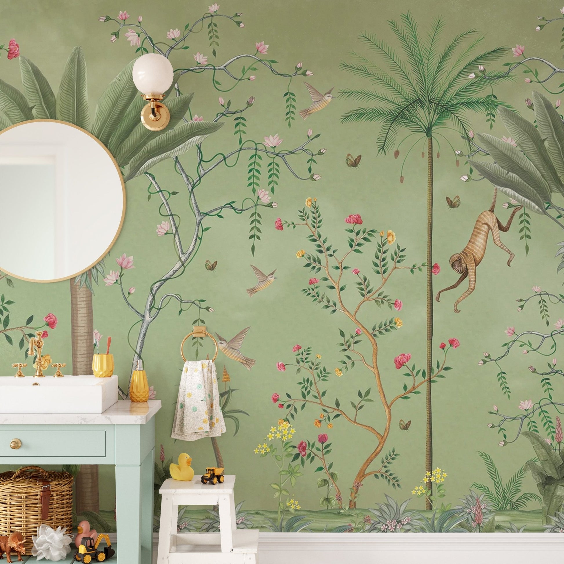 Green Tropical Chinoiserie Wallpaper - Wallanza