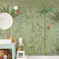 Green Tropical Chinoiserie Wallpaper - Wallanza