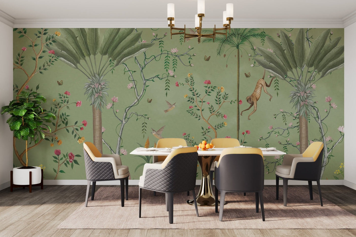Green Tropical Chinoiserie Wallpaper - Wallanza