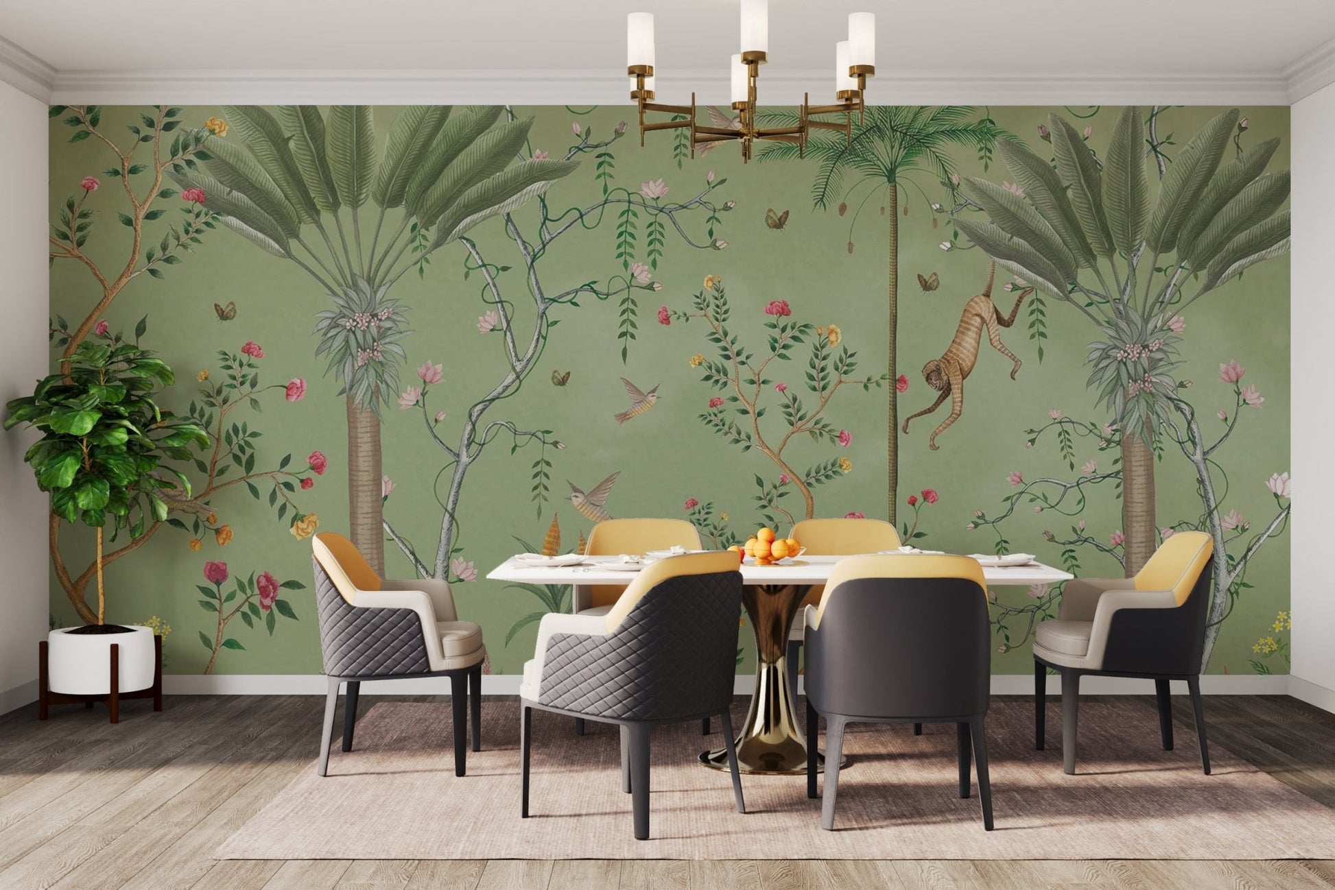 Green Tropical Chinoiserie Wallpaper - Wallanza