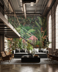 Lush tropical foliage with orchids wall mural for walls
