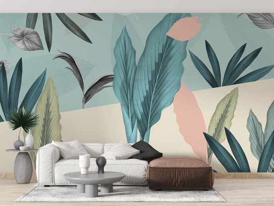 Matte finish wall mural featuring various tropical plants.