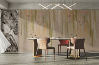 Modern apartment wall decor with green wisteria floral mural wallpaper.