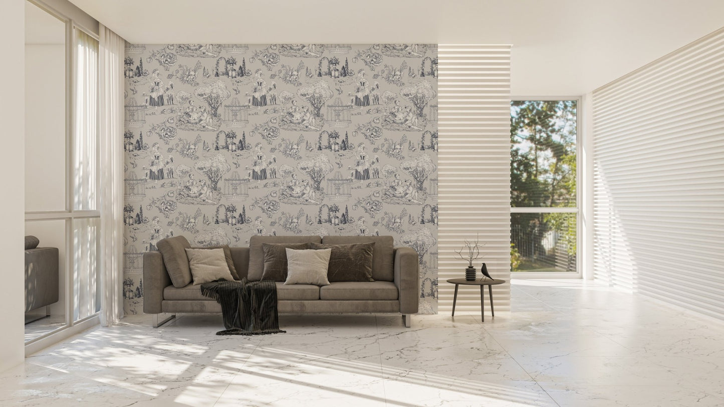 Grey Color Trees Digital Textile Pattern Toile Wallpaper