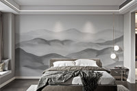 Minimalist foggy hills drawing wall mural designed for bedrooms.