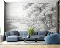 Natural grey landscape wall mural for a contemporary aesthetic.