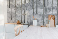 Light tone grey tree landscape wallpaper wall mural design.