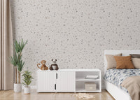 Grey Granite Pattern Beige Natural Stones Terrazzo Wall mural in a modern bedroom.