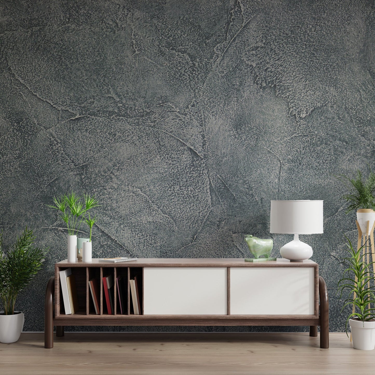 Grey Granite Textured Wall Mural adding depth to a residential hallway.