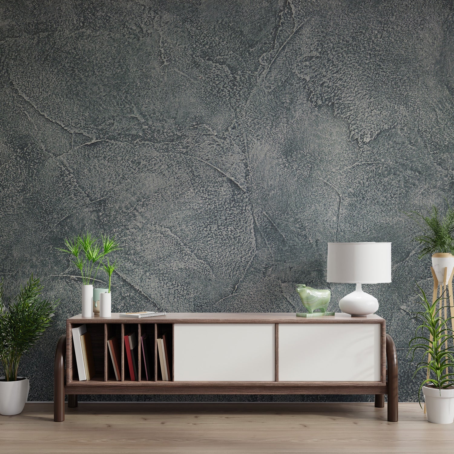 Grey Granite Textured Wall Mural adding depth to a residential hallway.