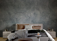 Dark grey concrete textured wall mural designed for minimalist bedroom.