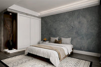 Abstract grey plaster wall mural with a neutral backdrop for bedroom.