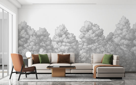 Elegant and quiet forest canopy gray illustration wallpaper.