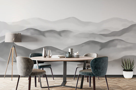 Nordic style mountain peaks wallpaper with clean white space.
