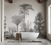 Greystone Palm Paradise Wall Mural in bathroom featuring freestanding tub.