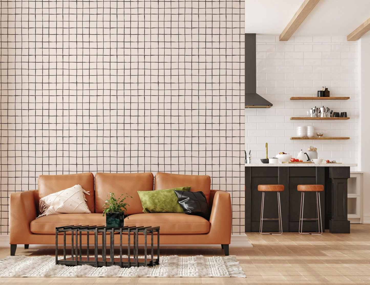 Minimal line grid art in contemporary wall murals